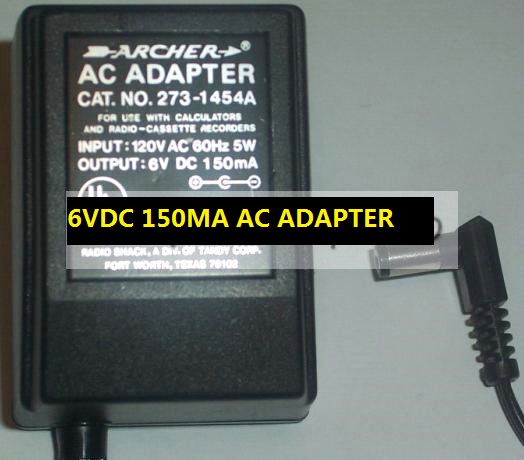 *Brand NEW* ARCHER 273-1454A 6VDC 150MA AC ADAPTER POWER SUPPLY